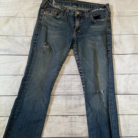 True Religion Johnny 32X26 DISTRESSED World Tour Women's Denim Jeans USA - Picture 1 of 9